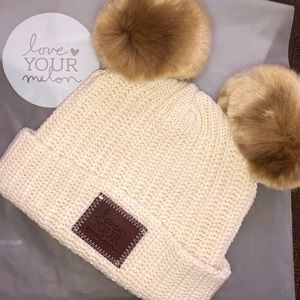 Love Your Melon double Pom Beanie brand new cream